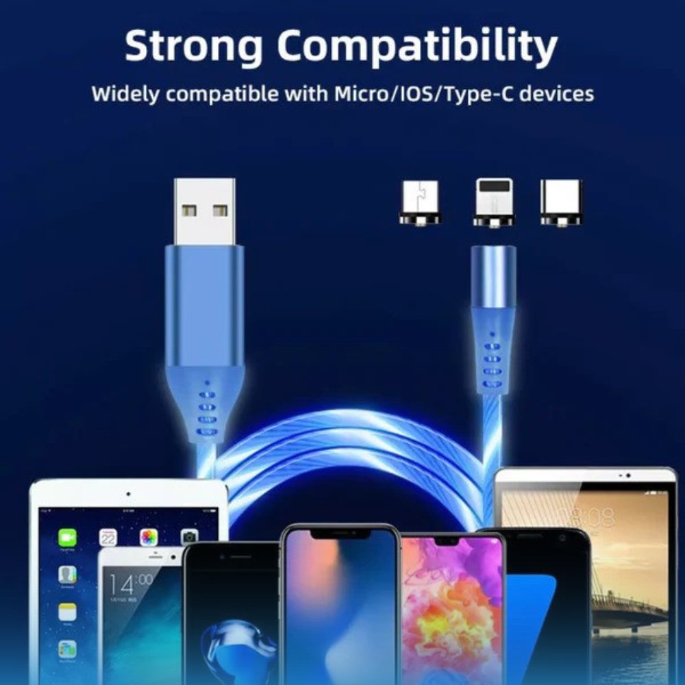 Fast 3 in 1 Multiple Pin With LED Light Magnetic Charging Charging Pad - Assorted color - Until Off